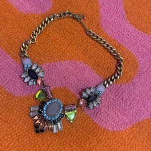 Ornate Brass and Jeweled Statement Necklace Colorful